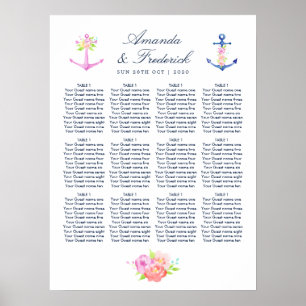 Watercolor Nautical Floral Wedding Seating Chart