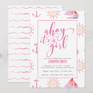 Watercolor Nautical Girl Baby Shower Invitation