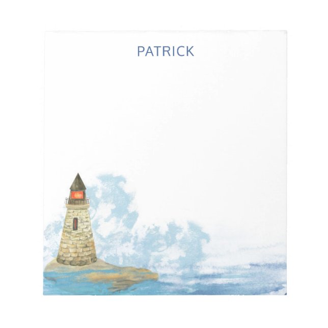 Watercolor Nautical Lighthouse Personalised Name Notepad (Front)