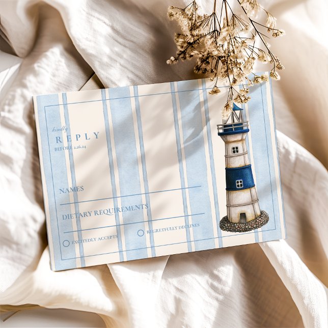 Watercolor Nautical Lighthouse Wedding RSVP Card (Creator Uploaded)