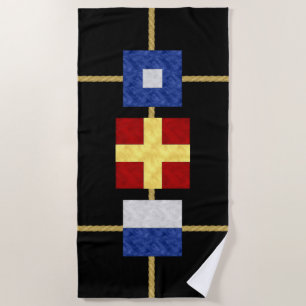 Watercolor Nautical Maritime Signal Flag Monogram Beach Towel