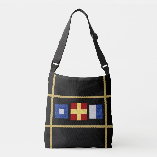 Watercolor Nautical Maritime Signal Flag Monogram Crossbody Bag (Front)