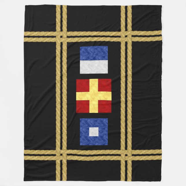 Watercolor Nautical Maritime Signal Flag Monogram Fleece Blanket (Front)
