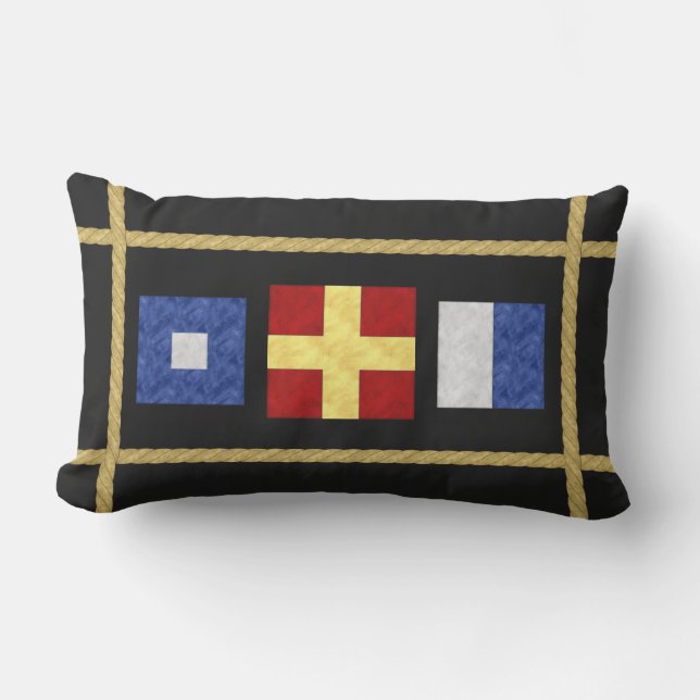 Watercolor Nautical Maritime Signal Flag Monogram Lumbar Cushion (Front)