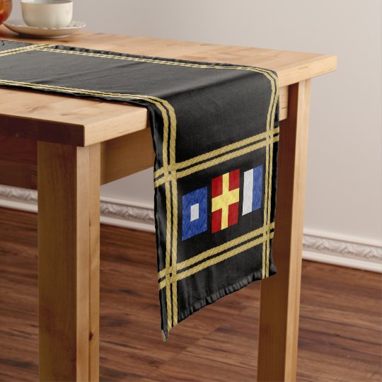 Watercolor Nautical Maritime Signal Flag Monogram Short Table Runner