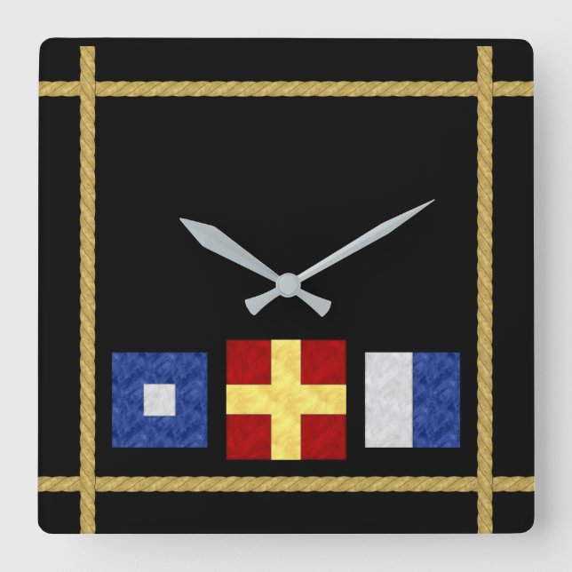Watercolor Nautical Maritime Signal Flag Monogram Square Wall Clock (Front)