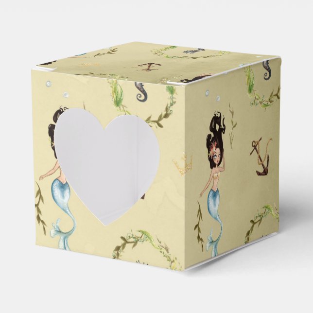 Watercolor Nautical Mermaid Favour Box (Front Side)