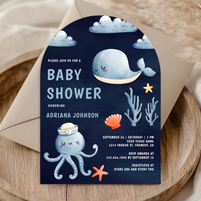 Watercolor Nautical Navy Blue Arch Baby Shower Invitation (Creator Uploaded)