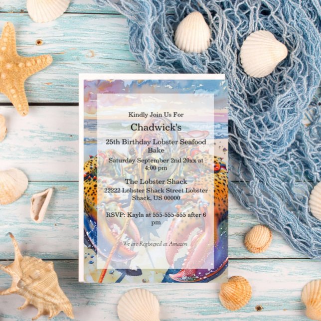 Watercolor Nautical Ocean Lobster Birthday  Acrylic Invitations (Creator Uploaded)