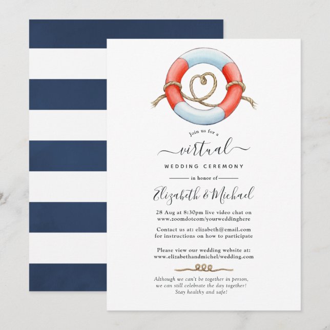 Watercolor Nautical Online Virtual Wedding Invitation (Front/Back)