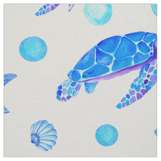 Watercolor Nautical Pattern - Turtles and Seashell Fabric