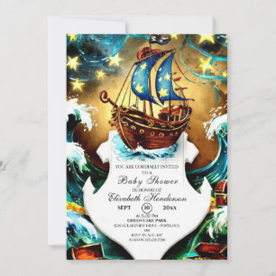 Watercolor Nautical Pirate Baby Shower Invitation