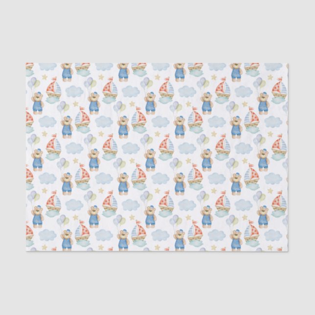 Watercolor Nautical Sailboat Balloon Bear Tissue Paper (Front)