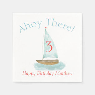 Watercolor Nautical Sailboat Birthday Napkin