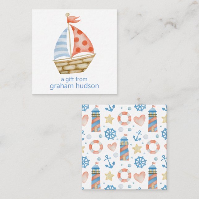 Watercolor Nautical Sailboat Gift Enclosure Card (Front/Back)