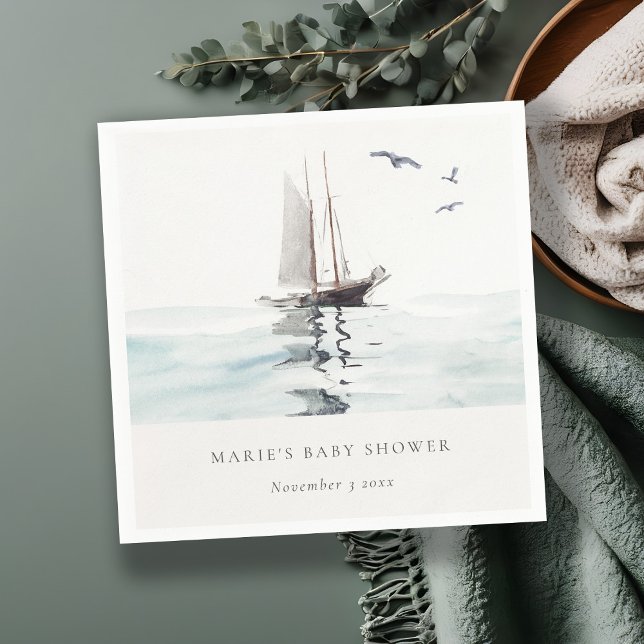 Watercolor Nautical Sailing Yacht Baby Shower Napkin (Creator Uploaded)