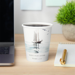 Watercolor Nautical Sailing Yacht Baby Shower Paper Cups