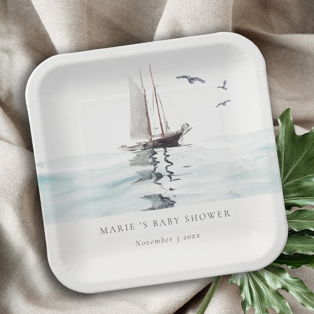 Watercolor Nautical Sailing Yacht Baby Shower Paper Plate (Creator Uploaded)