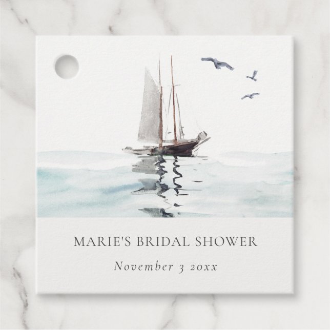 Watercolor Nautical Sailing Yacht Bridal Shower Favour Tags (Front)