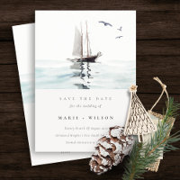 Watercolor Nautical Sailing Yacht Save The Date