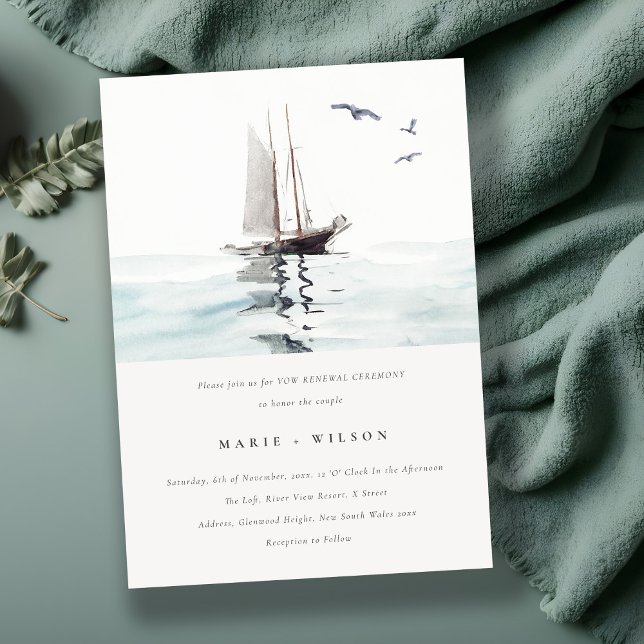 Watercolor Nautical Sailing Yacht Vow Renewal Invitation (Creator Uploaded)