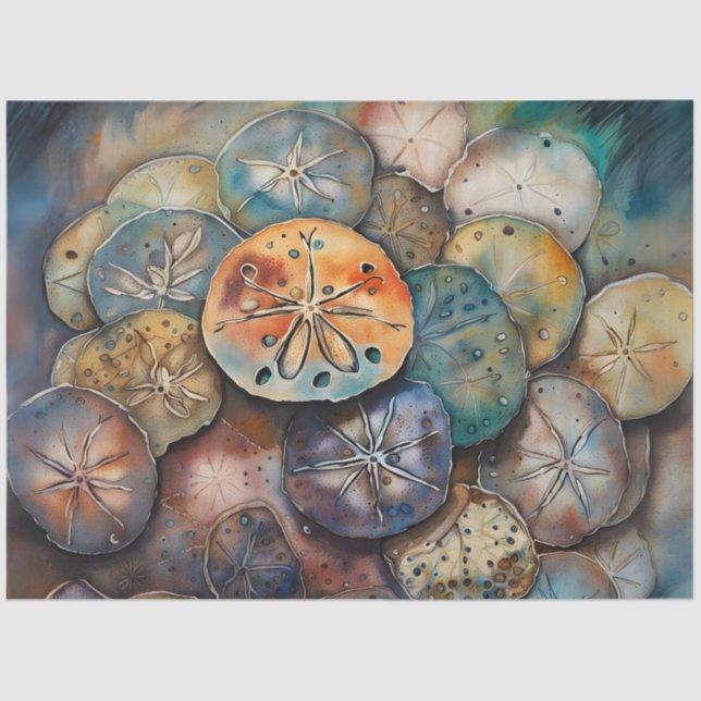 Watercolor Nautical Sand Dollar Decoupage Paper  (Front)