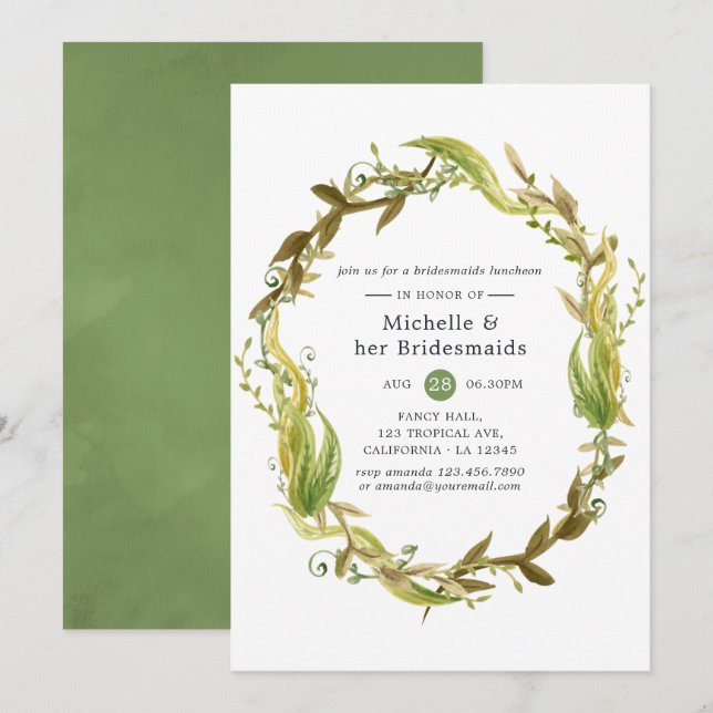 Watercolor Nautical Seaweed Bridesmaids Luncheon Invitation (Front/Back)