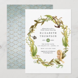 Watercolor Nautical Seaweed Mermaid Bridal Shower Invitation