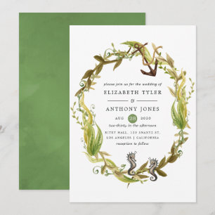 Watercolor Nautical Seaweed Wedding Invitation