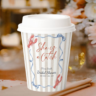 Watercolor Nautical She's a Catch Bridal Shower Paper Cups