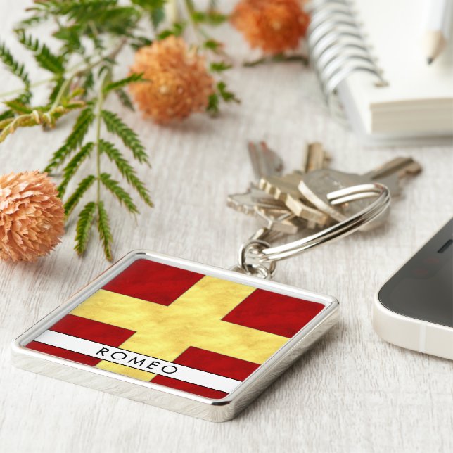 Watercolor Nautical Signal Maritime Flag Key Ring (Side)