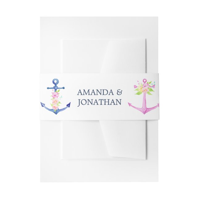 Watercolor Nautical Themed Wedding Invitation Belly Band (Front Example)