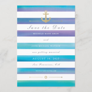 Watercolor Nautical Wedding Save The Date Card