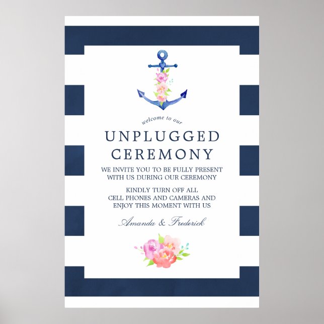 Watercolor Nautical Wedding Unplugged Ceremony Poster (Front)