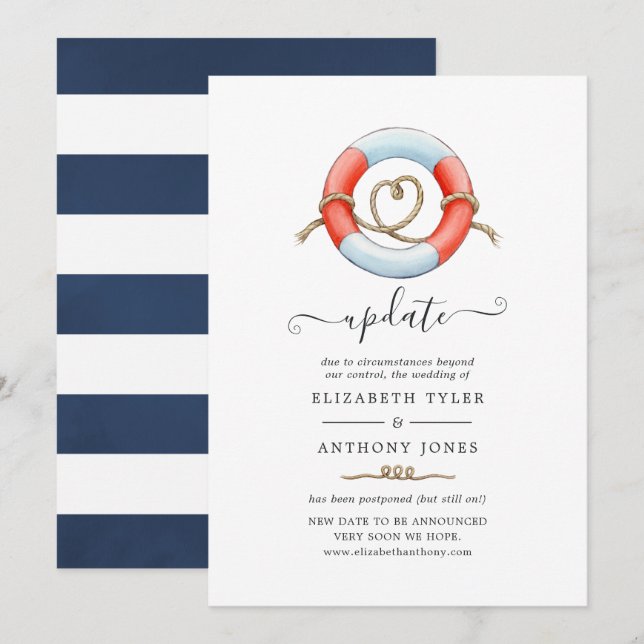 Watercolor Nautical Wedding Update Invitation (Front/Back)