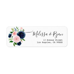 watercolor navy and blush floral address label