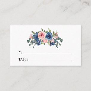 Watercolor Navy and Blush Floral Bat Mitzvah Place Card
