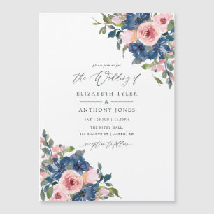 Watercolor Navy and Blush Floral Wedding Magnetic Invitation