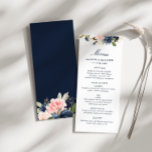 watercolor navy and blush floral wedding menu<br><div class="desc">modern floral design. Elegant watercolor roses with navy and blush colour. You can personalise the text and colours.</div>