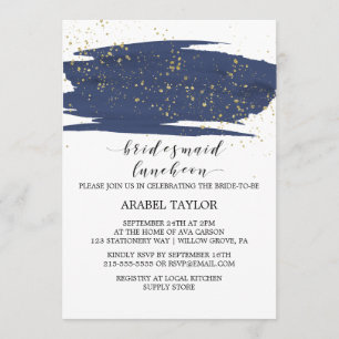 Watercolor Navy and Gold Bridesmaid Luncheon Invitation