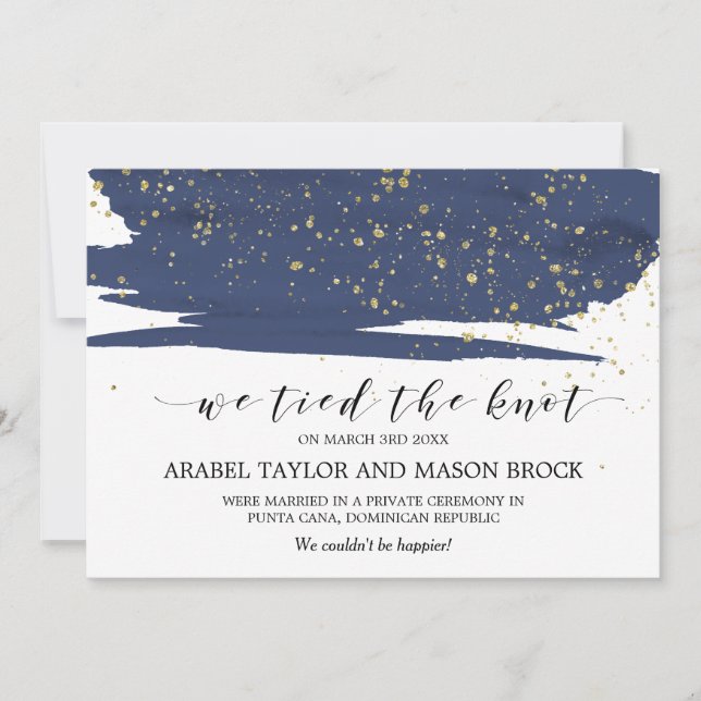 Watercolor Navy and Gold Elopement Announcement (Front)