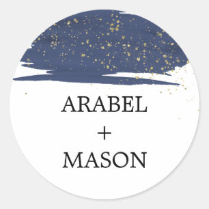 Watercolor Navy and Gold Wedding Envelope Seal