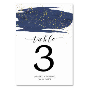 Watercolor Navy and Gold Wedding Table Number