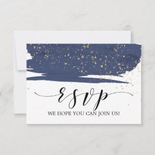 Watercolor Navy and Gold Wedding Website RSVP Card