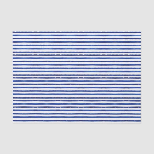Watercolor Navy and White Stripes Tissue Paper (Front)