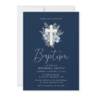 watercolor navy blue floral cross baptism