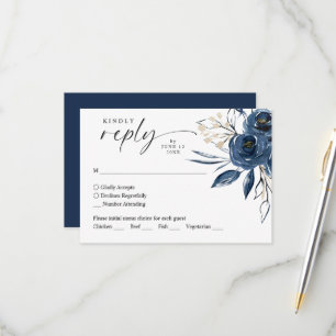 Watercolor Navy Blue Floral Wedding Response RSVP 