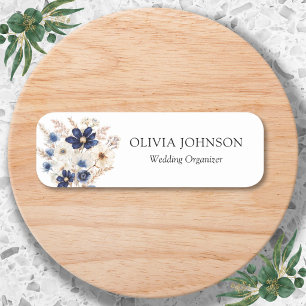 Watercolor Navy Blue Flower Bouquet Customised Name Tag
