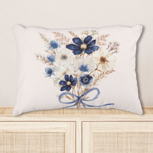 Watercolor Navy Blue Flower Bouquet Floral Decorative Cushion
