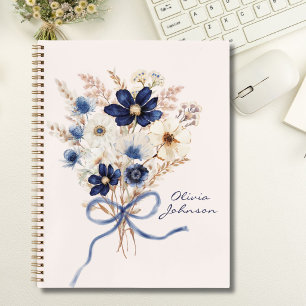 Watercolor Navy Blue Flower Bouquet Personalised Planner